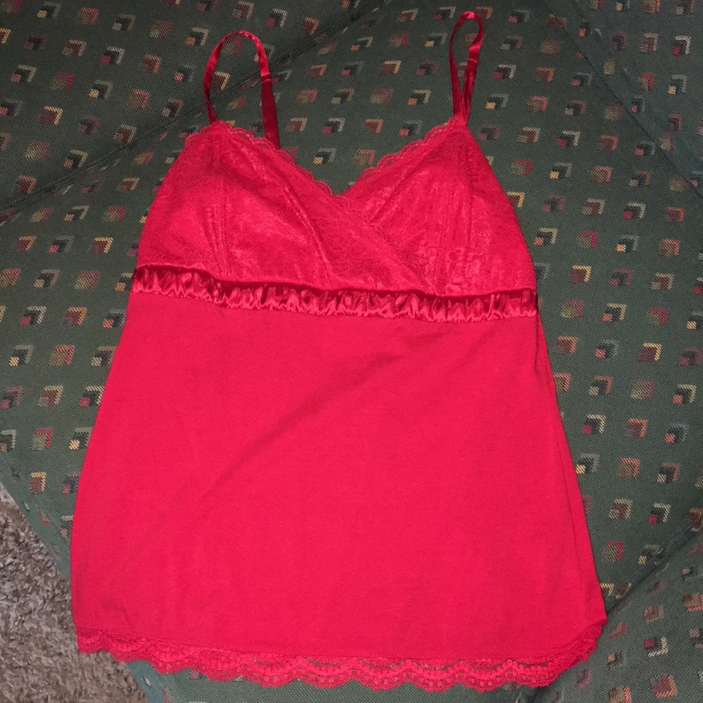 Worthington red tank camisole with lace detail Med